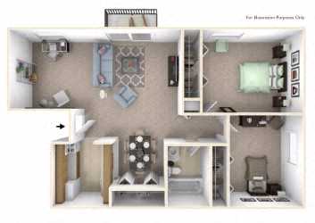 2-Bed/1-Bath, Marigold Deluxe Floor Plan at Eastgate Woods Apartments, Batavia, 45103